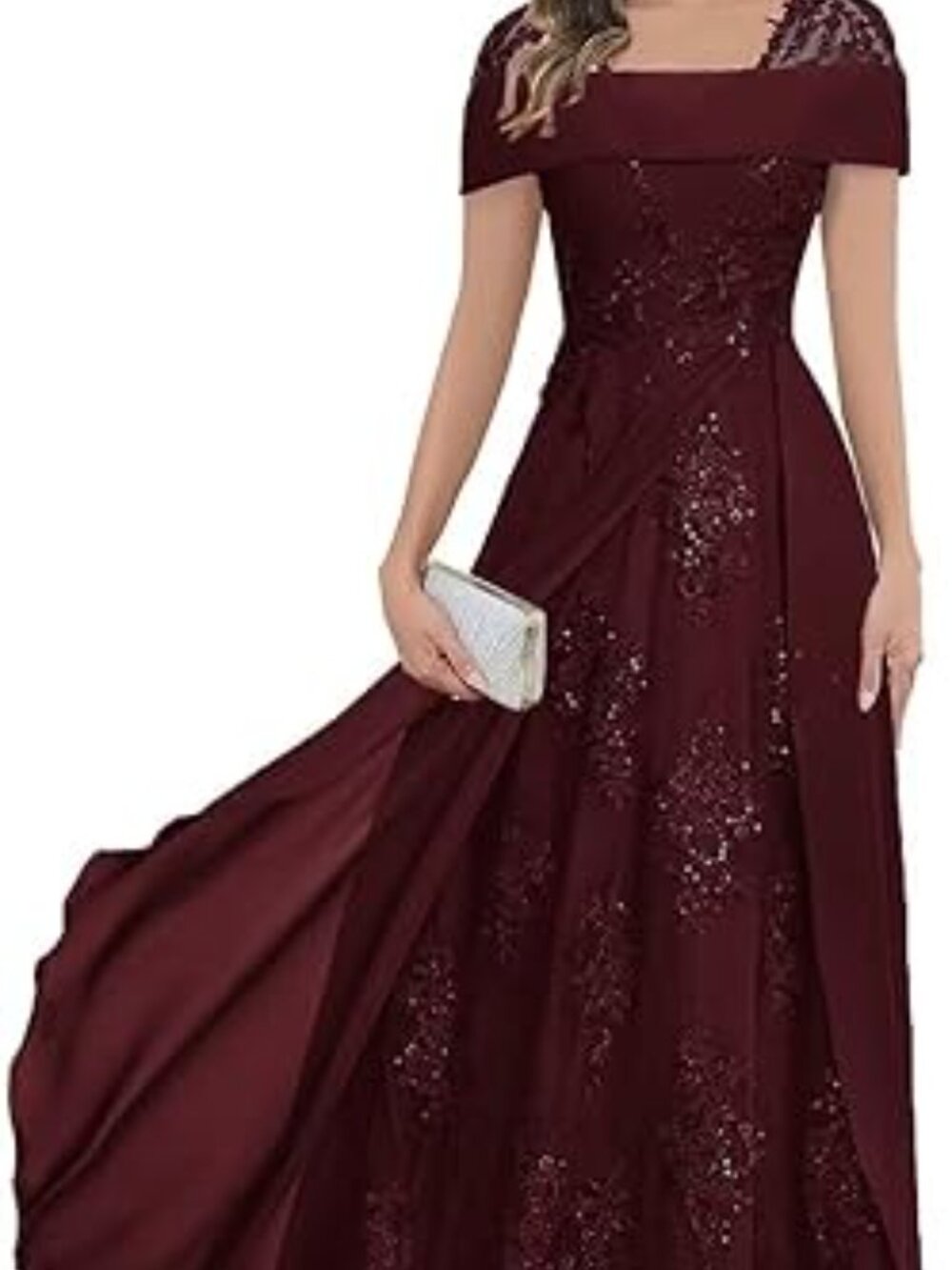 Lace Applique Wedding Dress Long Chiffon A Line Formal Burgundy
